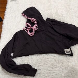 Women's Black Cropped Hoodie with Pink Accents